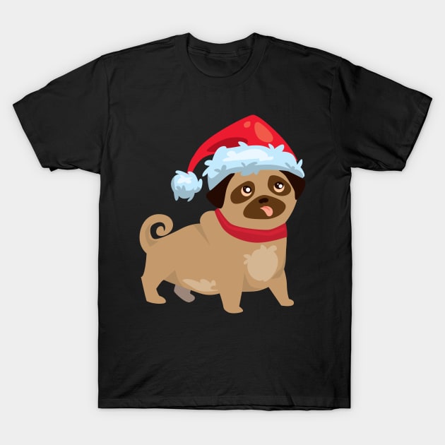 Christmas pug with hat T-Shirt by hippyhappy